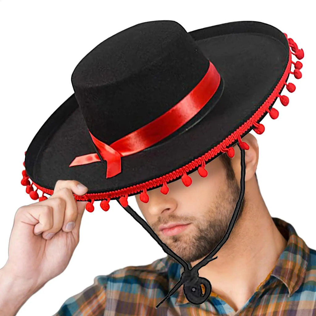 Mexican Sombrero Hat Adults Wide Brim Costume with Pom-Poms Costume Sombrero Hat PLUSH
