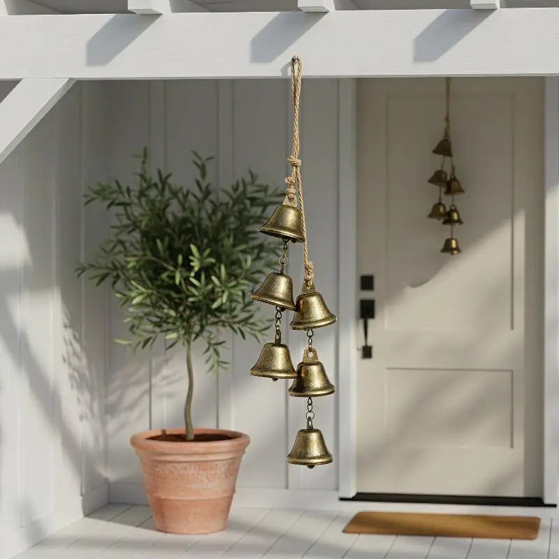 Vintage Brass Hanging Bells – Rustic Wind Chime Wall Decor Wind Chime Decor PLUSH