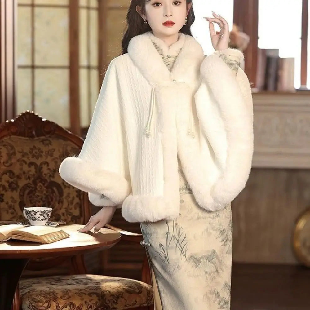 Women's Chinese Style Knitted Cloak Cape Shawl Wrap | Elegant Women's Cape Shawl PLUSH