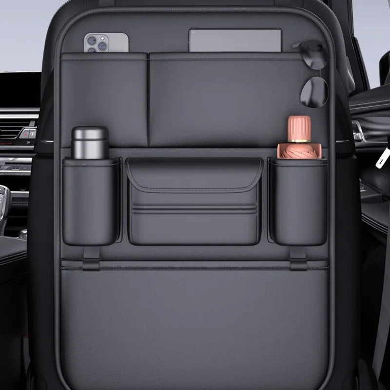 Luxury Faux Leather Car Seat Organizer – Multi-Pocket Black Car Seat Organizer PLUSH