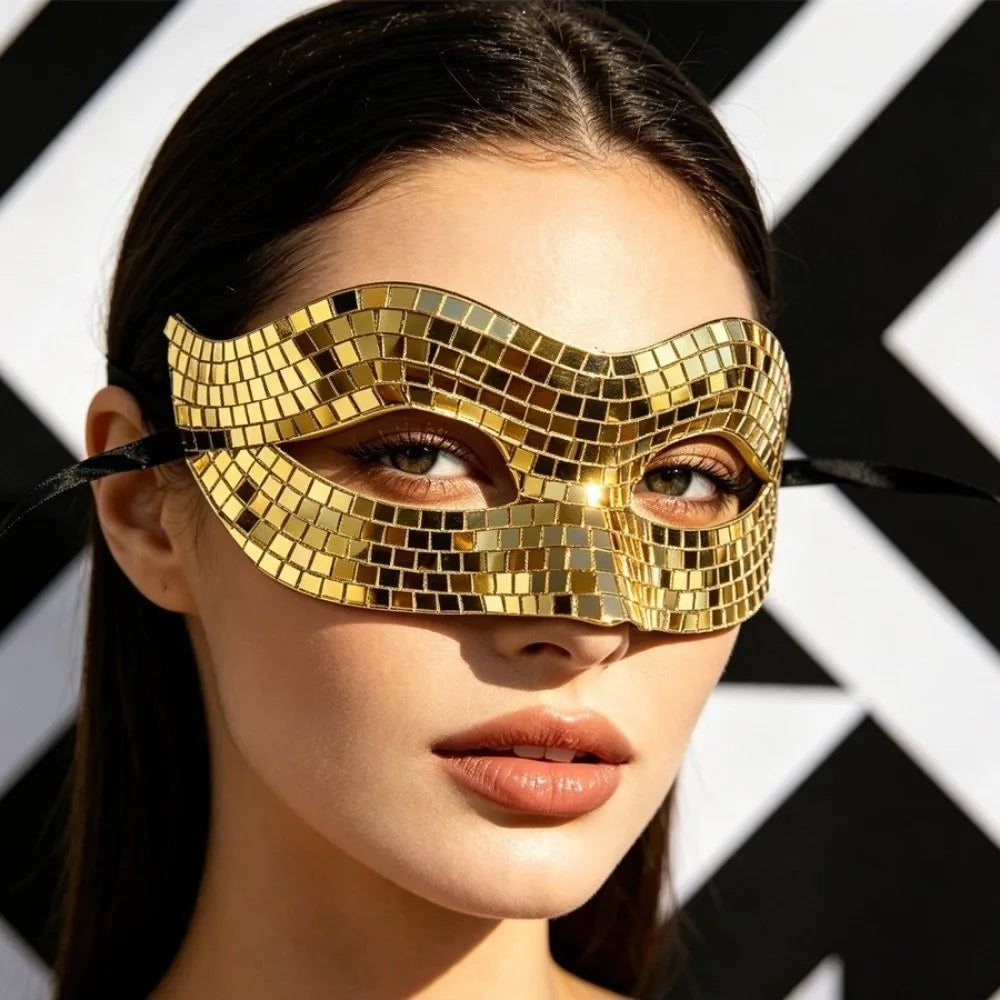 Disco Ball Glitter Masquerade Mask – Gold & Silver Costume Costume Mask PLUSH