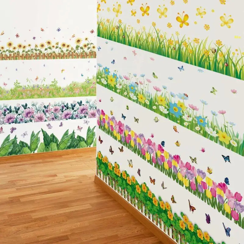 Pastoral Flower & Butterfly PVC Wall Stickers – Baseboard Decals Wall Border Sticker PLUSH