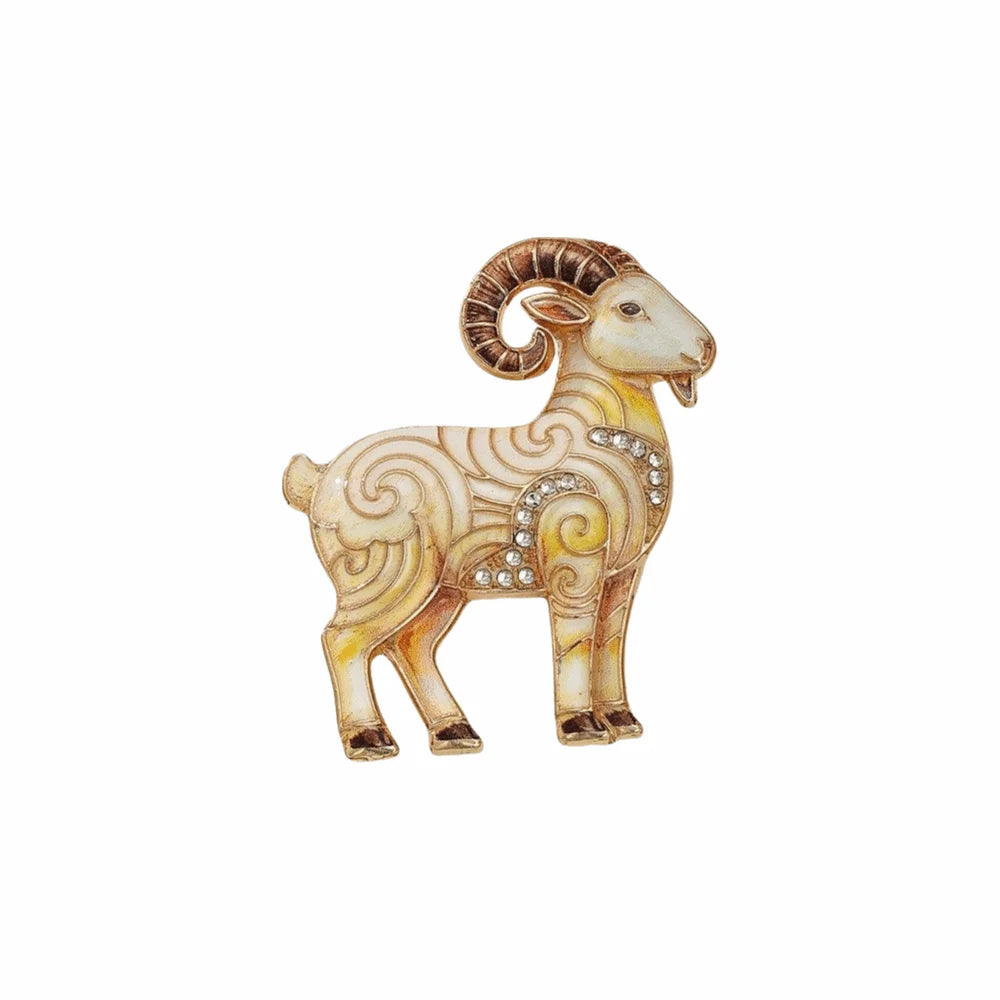 Goat Enamel Rhinestone Brooch – Vintage Animal Lapel Pin Enamel Brooch Pin PLUSH Style H