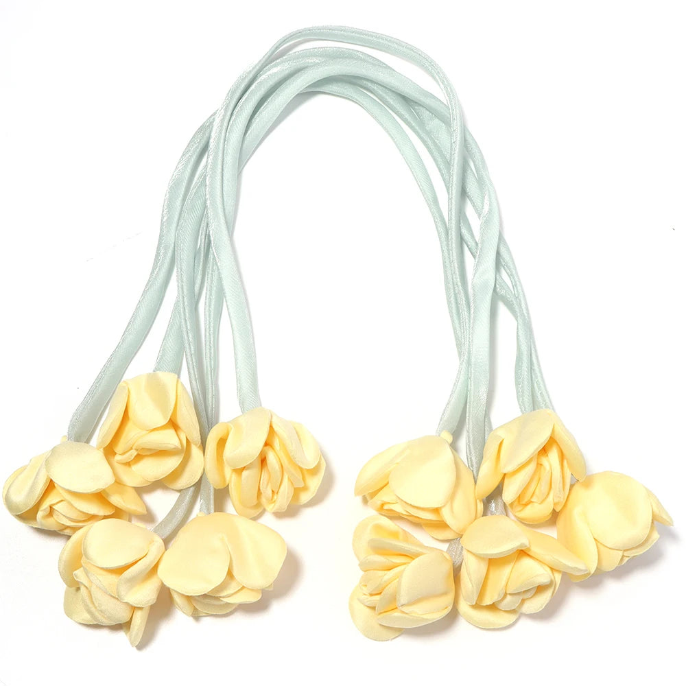 5pcs Satin Ribbon Rose Flower Strings – DIY Hair & Craft Decor Ribbon Flower Trim PLUSH yellow