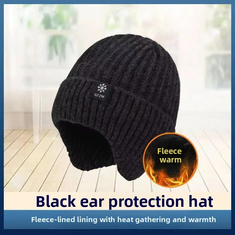 Men's Thick Knit Beanie with Earflaps – Warm Winter Hat Knit Winter Beanie PLUSH