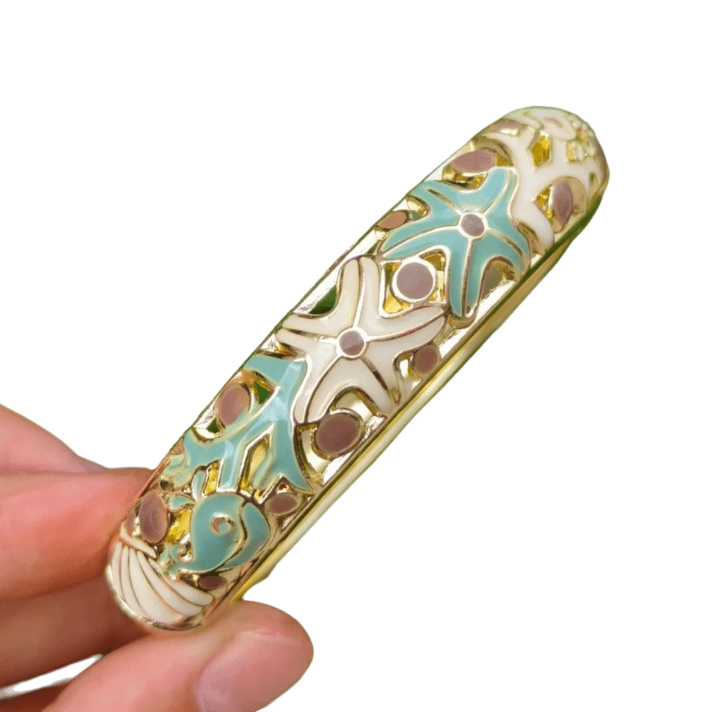 Starfish Cloisonné Enamel Bangle | Vintage Bohemian Women's Bracelet Enamel Bangle Bracelet PLUSH 1