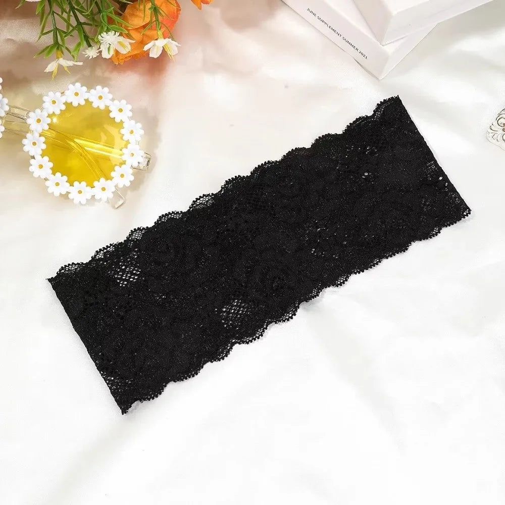 Korean Lace Floral Headband – Wide Elastic Mesh Hair Wrap Hair Headband PLUSH