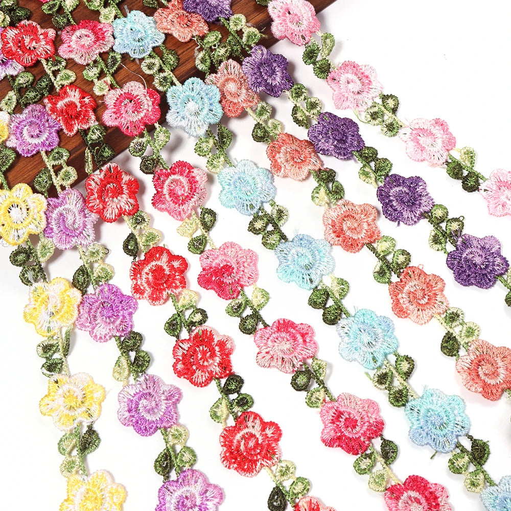 2 Yards Colorful Embroidery Flower Lace Trim for DIY Sewing Embroidery Lace Trim PLUSH