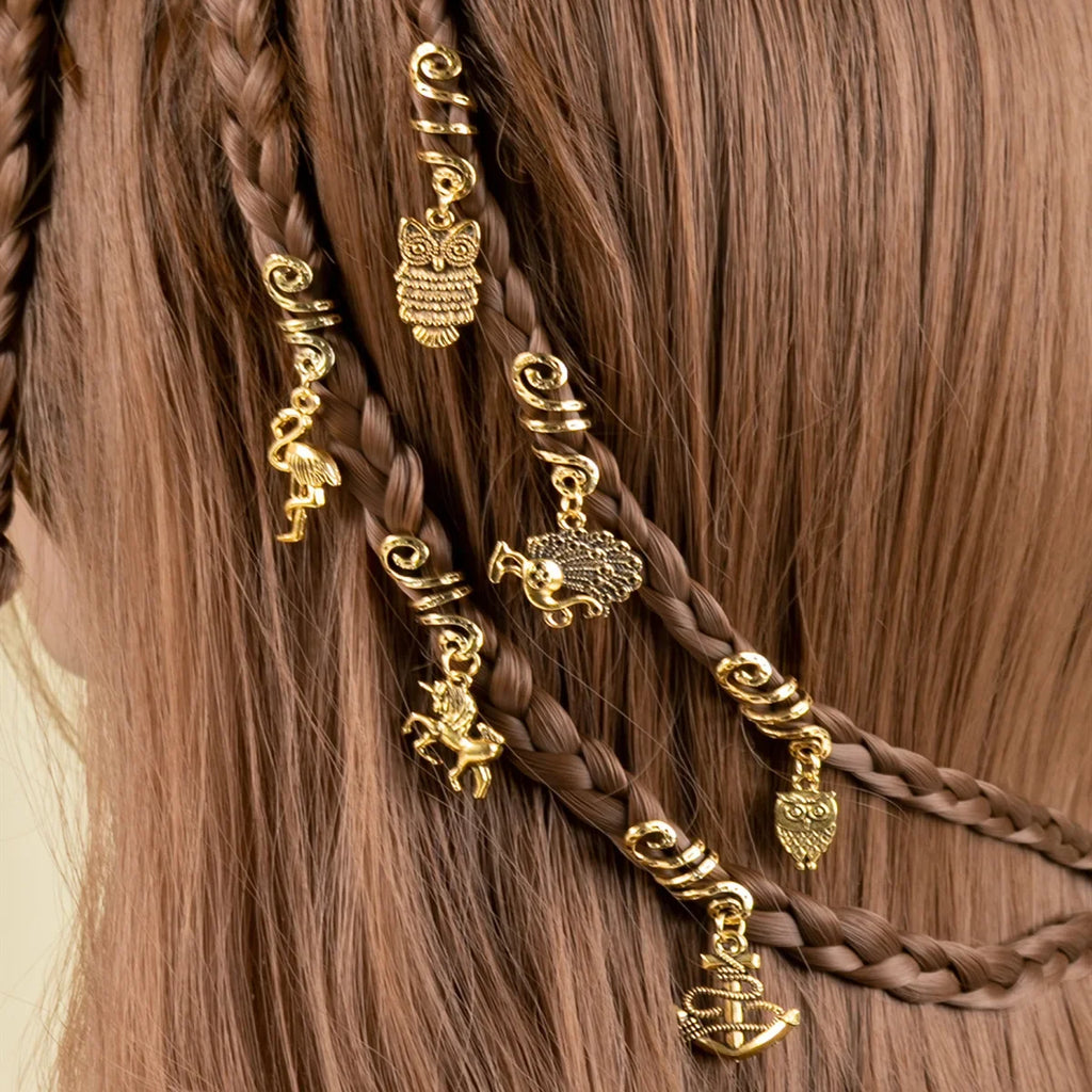 6pcs Gold Dreadlock Beads – Adjustable Hair Braid Cuff Clips Hair Braid Beads PLUSH