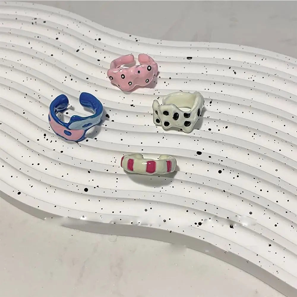 Y2K Stripe Polka Dot Oil Drop Opening Ring – Women's Fashion Fashion Ring PLUSH