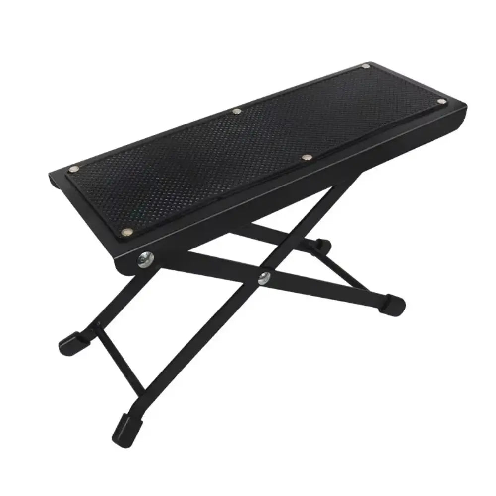 Adjustable Guitar Footrest – 4-Height Folding Metal Footstool Guitar Footrest PLUSH Black