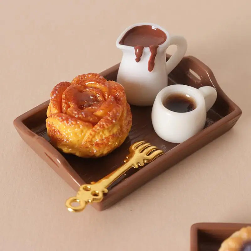 Miniature Coffee & Pastry Set – 1:12 Dollhouse Diorama Decor Dollhouse Accessory Set PLUSH