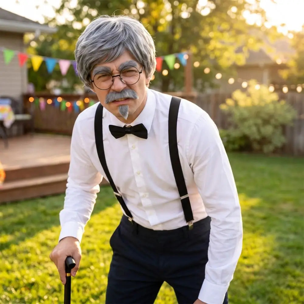 Grandpa Costume Set – Wig, Hat, Glasses & Suspenders Cosplay Costume Accessory Set PLUSH