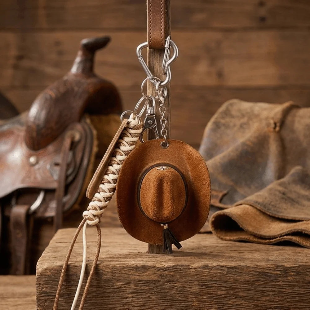 Vintage Mini Cowboy Hat Keychain – Braided Star Pendant Charm Fashion Keychain Charm PLUSH