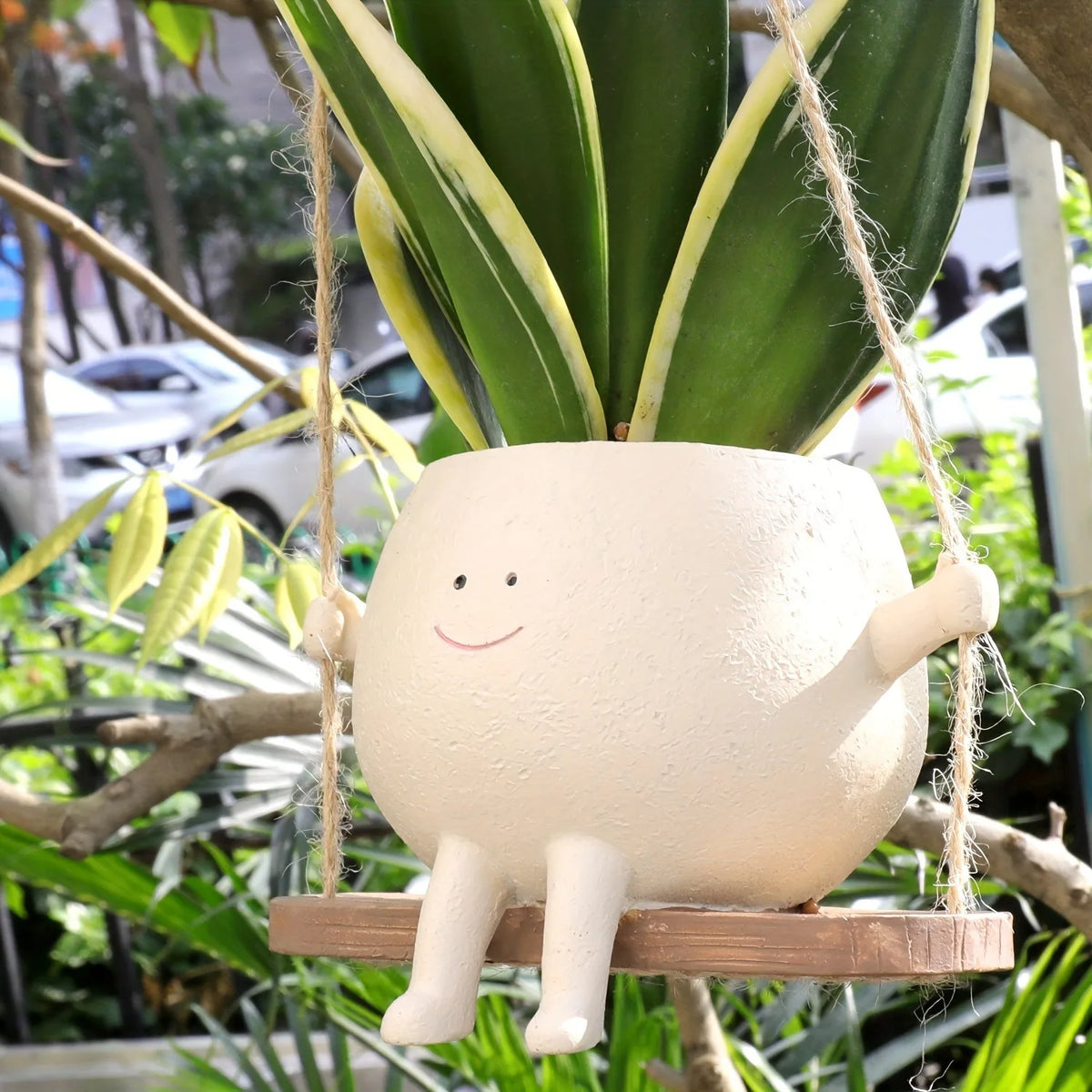 Resin Hanging Planter – Smiling Face Succulent Pot Decor Hanging Planter Pot PLUSH