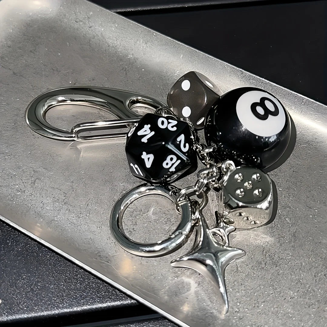 Star Dice Black Eight Ball Retro Keychain & Bag Pendant Keychain Pendant PLUSH
