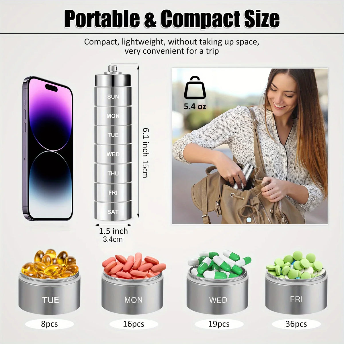 Metal 7-Day Pill Organizer – Waterproof Travel Pill Case Pill Organizer PLUSH