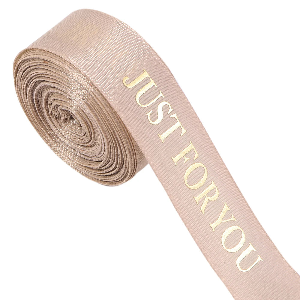 "Just For You" Printed Polyester Ribbon 25mm 10 Yards DIY Decorative Craft Ribbon PLUSH khaki