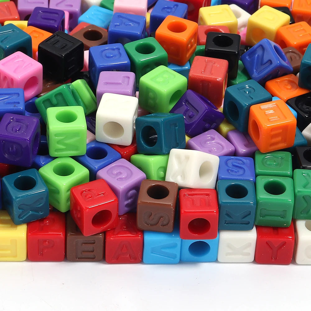 50pcs Colorful Alphabet Cube Acrylic Beads – DIY Jewelry Making Alphabet Craft Beads PLUSH
