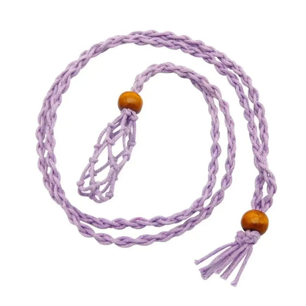 Braided Net Bag Necklace – Adjustable Boho Crystal Holder Pendant Necklace PLUSH