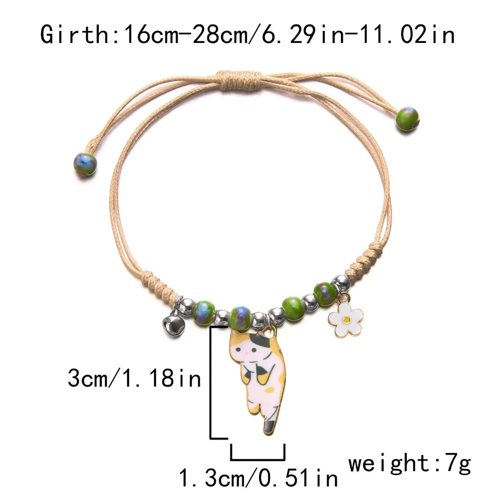 Colorful Cat String Bracelet – Handmade Woven Bead Jewelry Beaded String Bracelet PLUSH Style A