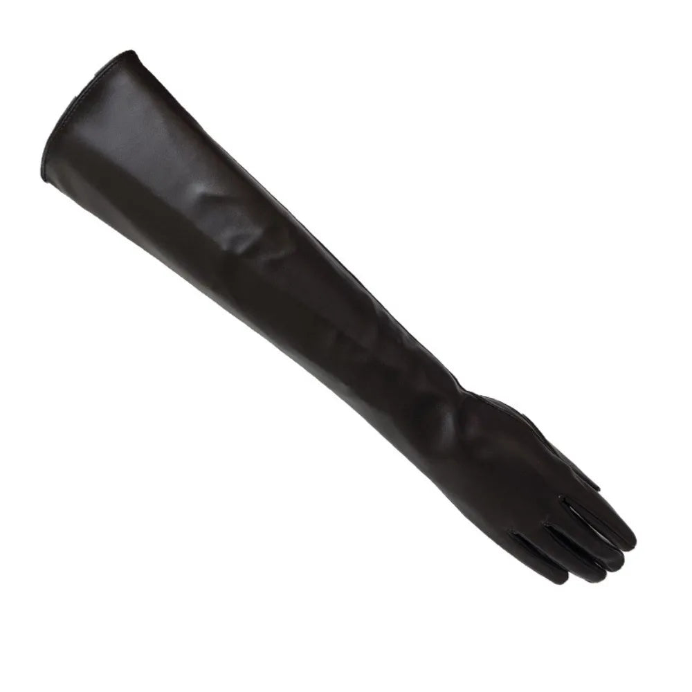 Women's PU Leather Elbow Gloves – 1920s Long Touch Screen Style Long Fashion Gloves PLUSH Dark Coffee