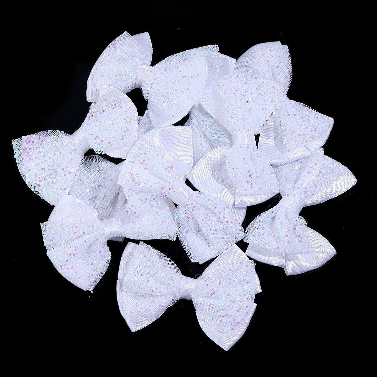 10pcs Sequin Mesh Ribbon Bows – Multicolor DIY Craft Decor Craft Ribbon Bows PLUSH White