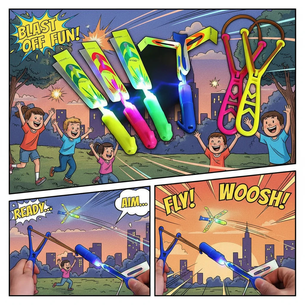 LED Glow in the Dark Rocket Helicopter Launcher Toy for Kids Flying Launcher Toy PLUSH