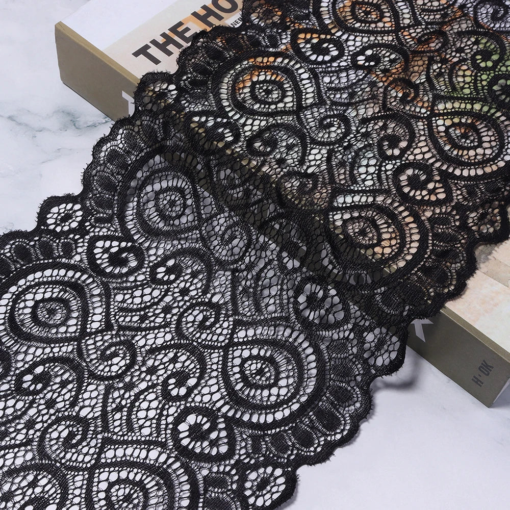 18cm Elastic Floral Lace Trim 1 Yard – DIY Sewing & Crafts Elastic Lace Trim PLUSH black 18cm