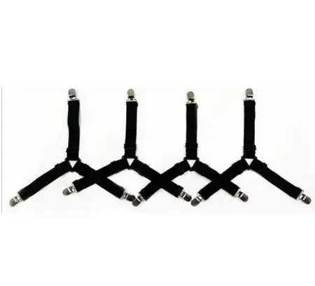 Bed Sheet Corner Clips & Mattress Straps – 4pcs Set Sheet Corner Clips PLUSH Black 4Pcs