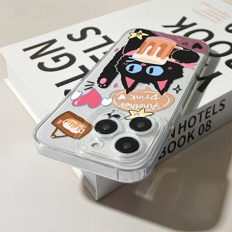 Funny Black Cat Clear iPhone Case – Cute Cartoon Cover Clear Phone Case PLUSH