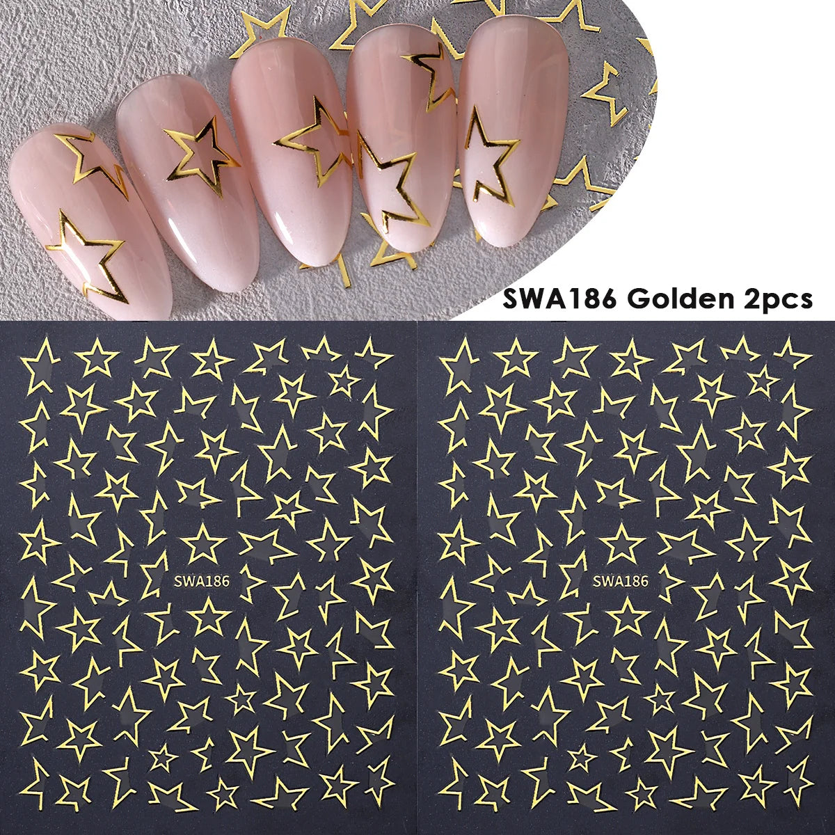 Gold Silver Hollow Star Nail Stickers – Y2K Bronzing Decals 2pc Nail Art Stickers PLUSH SWA186 Gold 2pcs