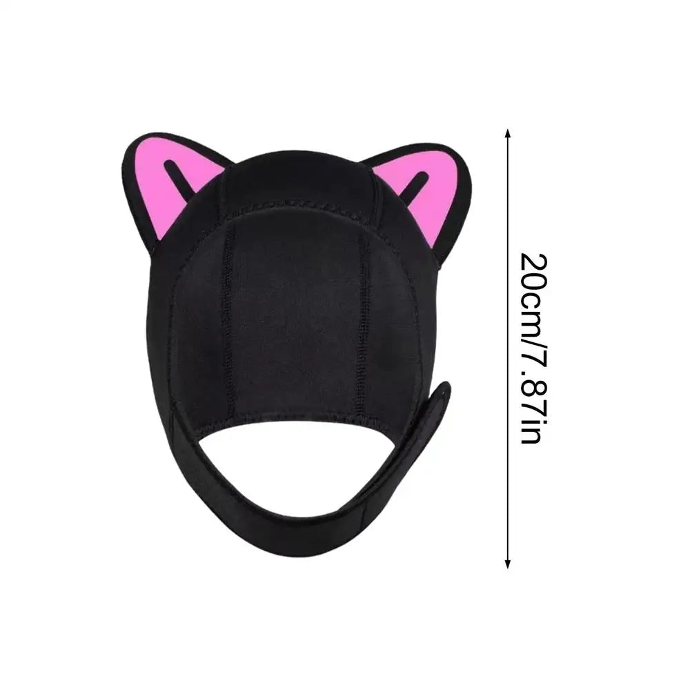Women's Cat Ear Neoprene Diving Hood with Chin Straps Neoprene Diving Hood PLUSH Pinks