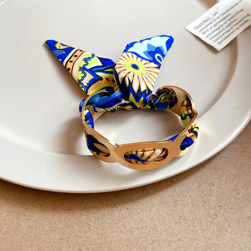 Bohemian Silk Cuff Bracelet – Retro Metal Alloy Scarf Bangle Cuff Bracelet PLUSH Style6