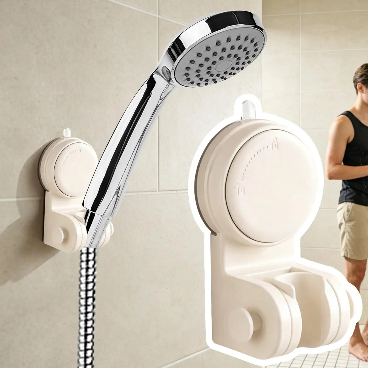 Suction Cup Shower Head Holder – No-Drill Adjustable Mount Shower Head Holder PLUSH