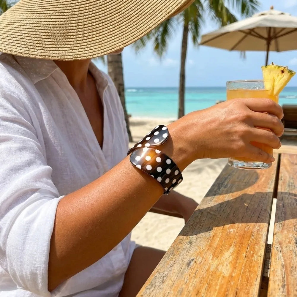 Black & White Polka Dot Acrylic Open Cuff Bangle Acrylic Cuff Bangle PLUSH