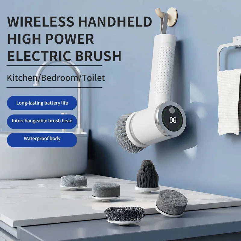 Cordless Electric Scrubber Brush Set – 5 Rotating Brush Heads Electric Cleaning Scrubber PLUSH