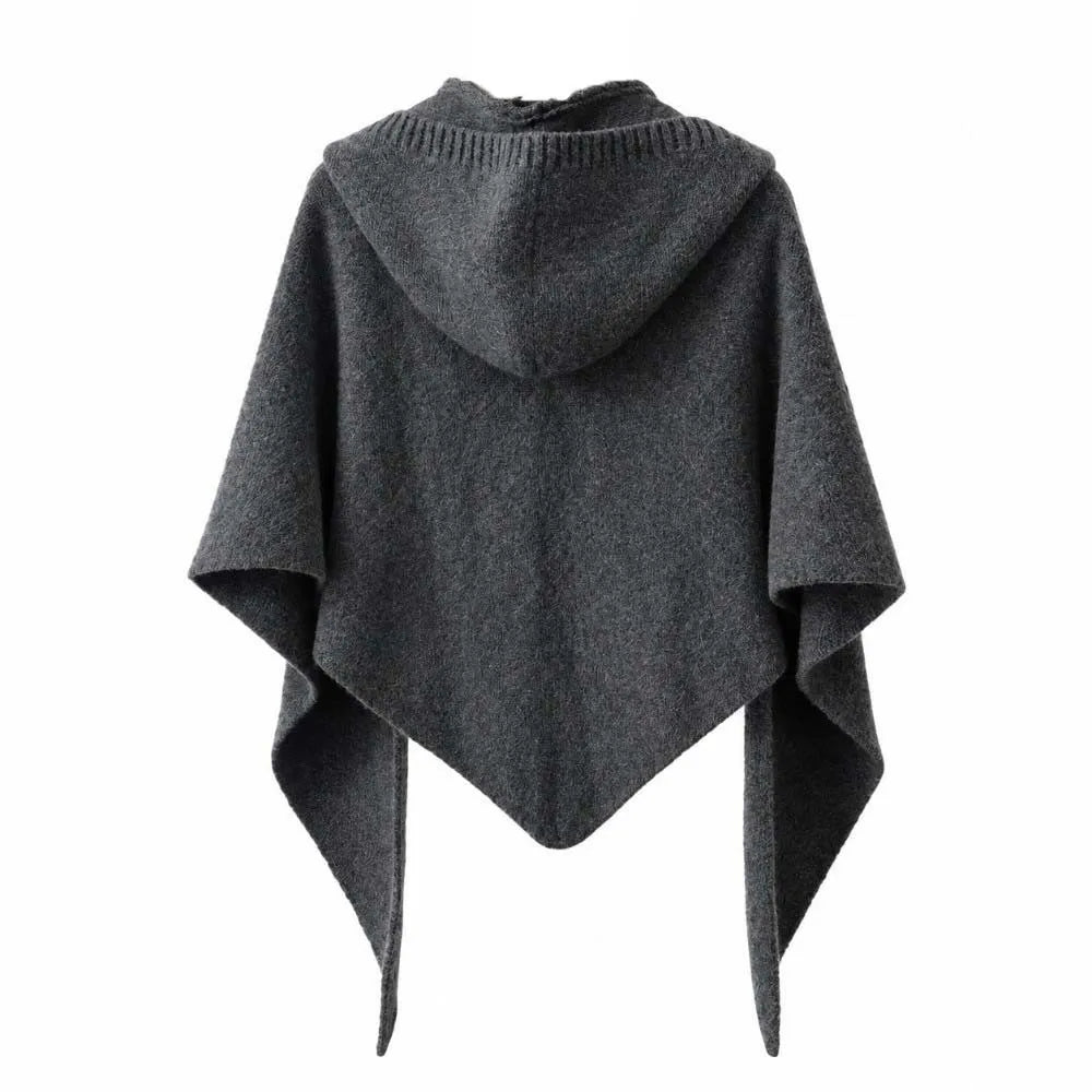 Women's Hooded Triangle Scarf Shawl – Knit Polyester Wrap Hooded Scarf Shawl PLUSH Dark Grey