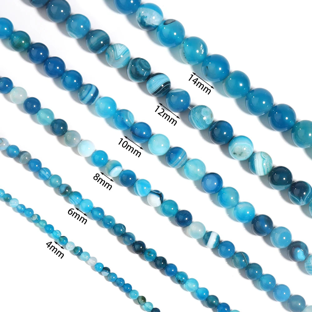 Blue Stripe Agate Round Beads 4–14mm | Natural Stone Spacer Beads Natural Stone Beads PLUSH