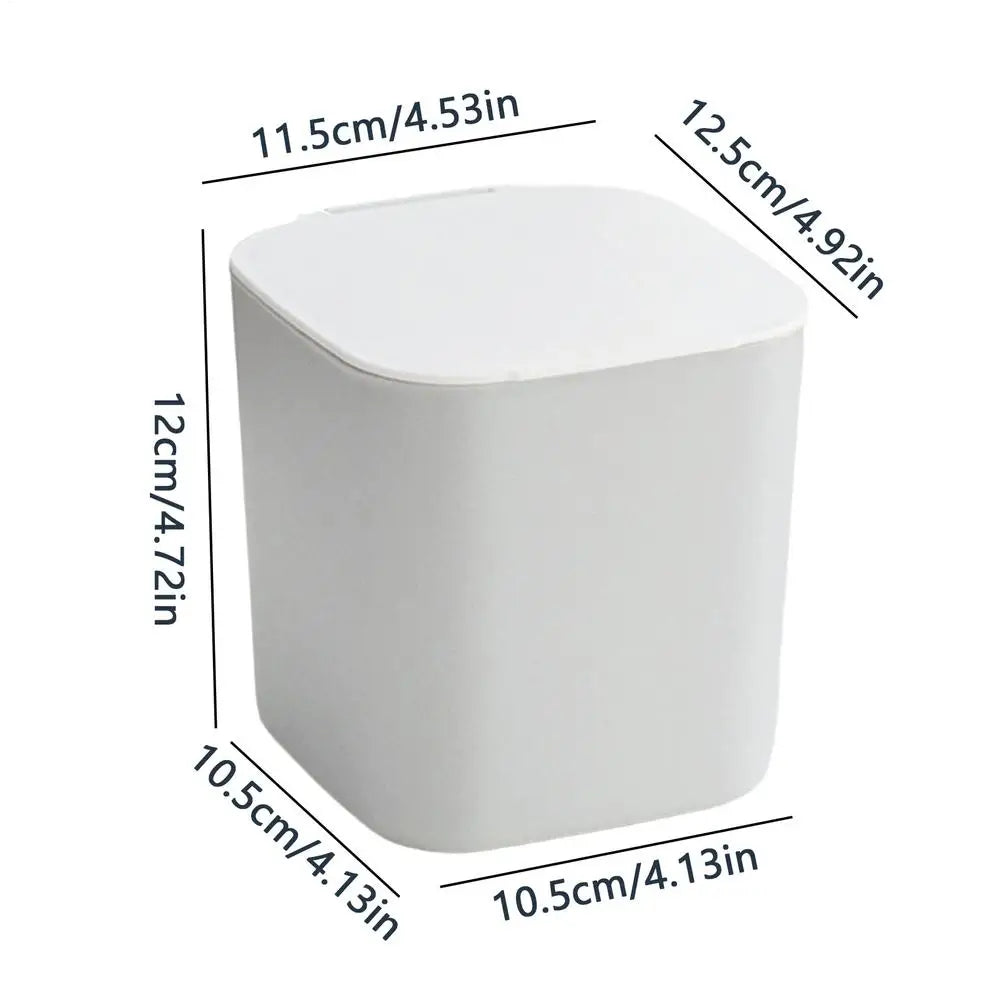 Mini Desktop Trash Can with Lid – Compact Desk Waste Bin Desktop Trash Can PLUSH White