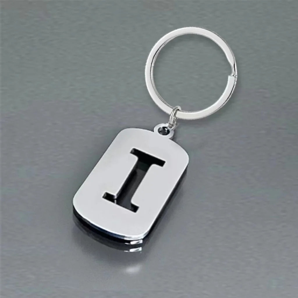 Stainless Steel Initial Letter Keychain – Men's Bag Pendant Letter Keychain PLUSH I