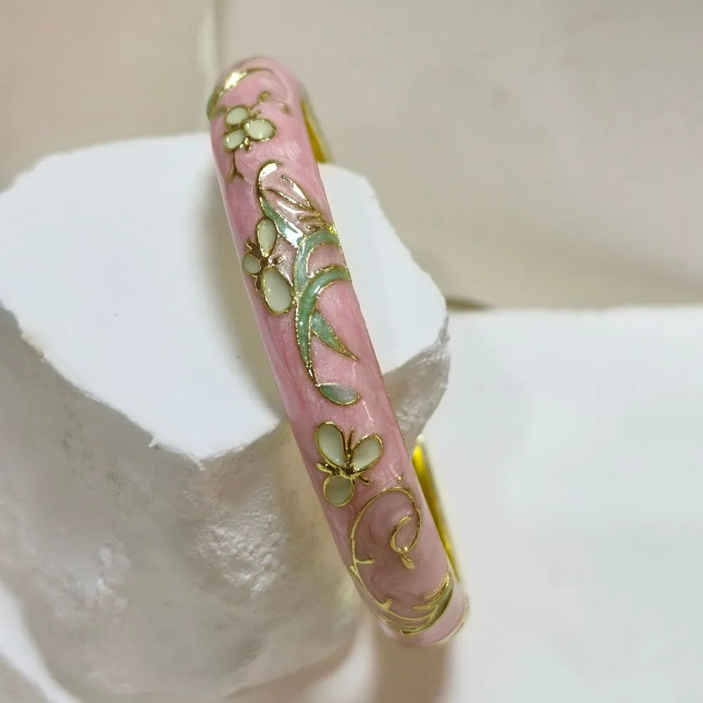 Cloisonné Enamel Bangle | Gold-Trimmed Floral Ethnic Bracelet Enamel Bangle Bracelet PLUSH 6