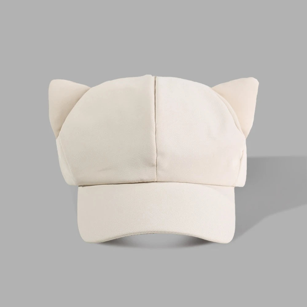 Y2K Cat Ear Baseball Cap – Women's Adjustable Peaked Hat Women's Baseball Cap PLUSH Beige
