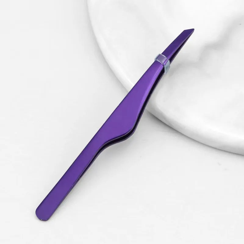Stainless Steel Slant Tip Tweezers – Eyebrow & Lash Tool Makeup Tweezers PLUSH Purple