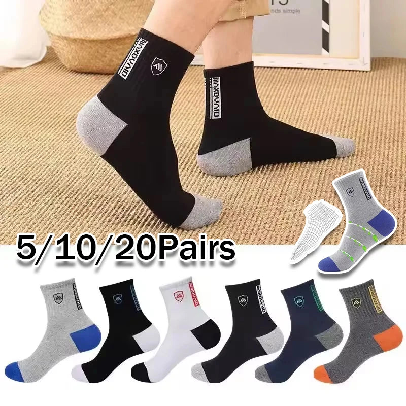 Men's Thick Cotton Socks Set – 5 Pairs, Breathable Mid-Tube Cotton Socks Set PLUSH