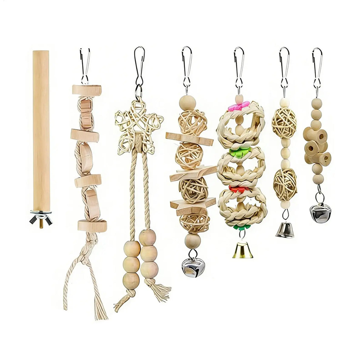 Parrot Bird Toy Set – Swing, Ladder, Perch & Bell 9pcs Bird Toy Set PLUSH