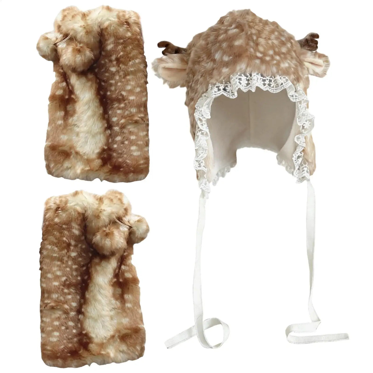 Plush Reindeer Hat & Leg Warmers – Winter Costume Accessory Costume Hat & Legwarmers PLUSH