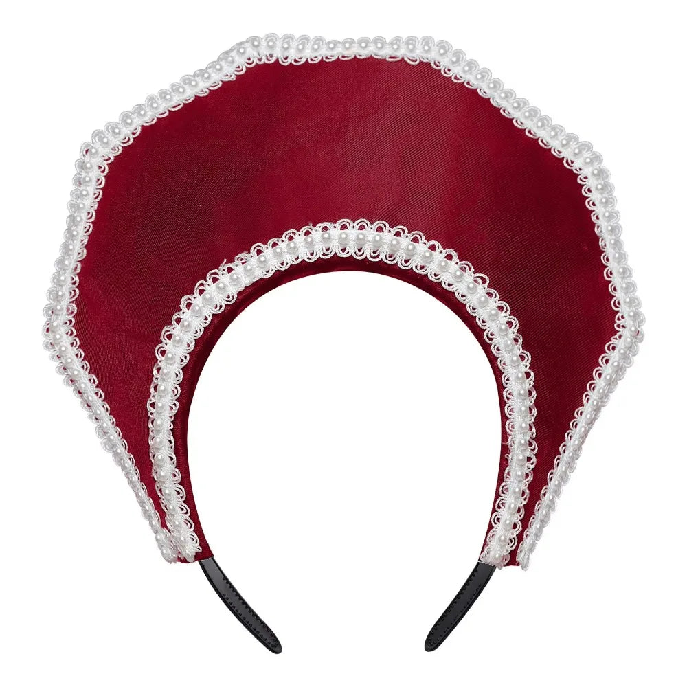 Velvet Crown Headband Baroque Faux Pearl Queen Tiara Hair Hoop Crown Hair Headband PLUSH Dark Red