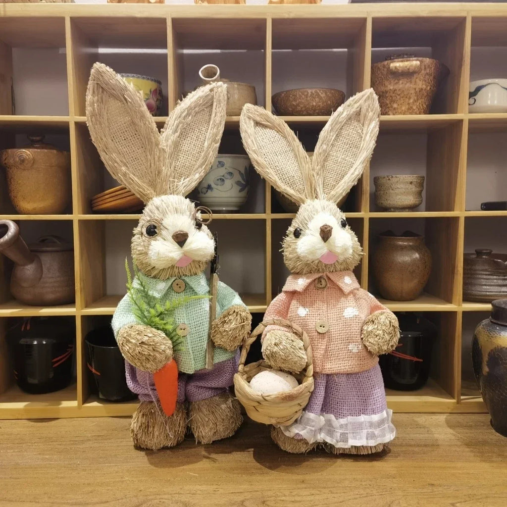 Straw Bunny Rabbit Ornaments – Easter Home Garden Decor | Buy 1 Get 1 Easter Bunny Ornament PLUSH