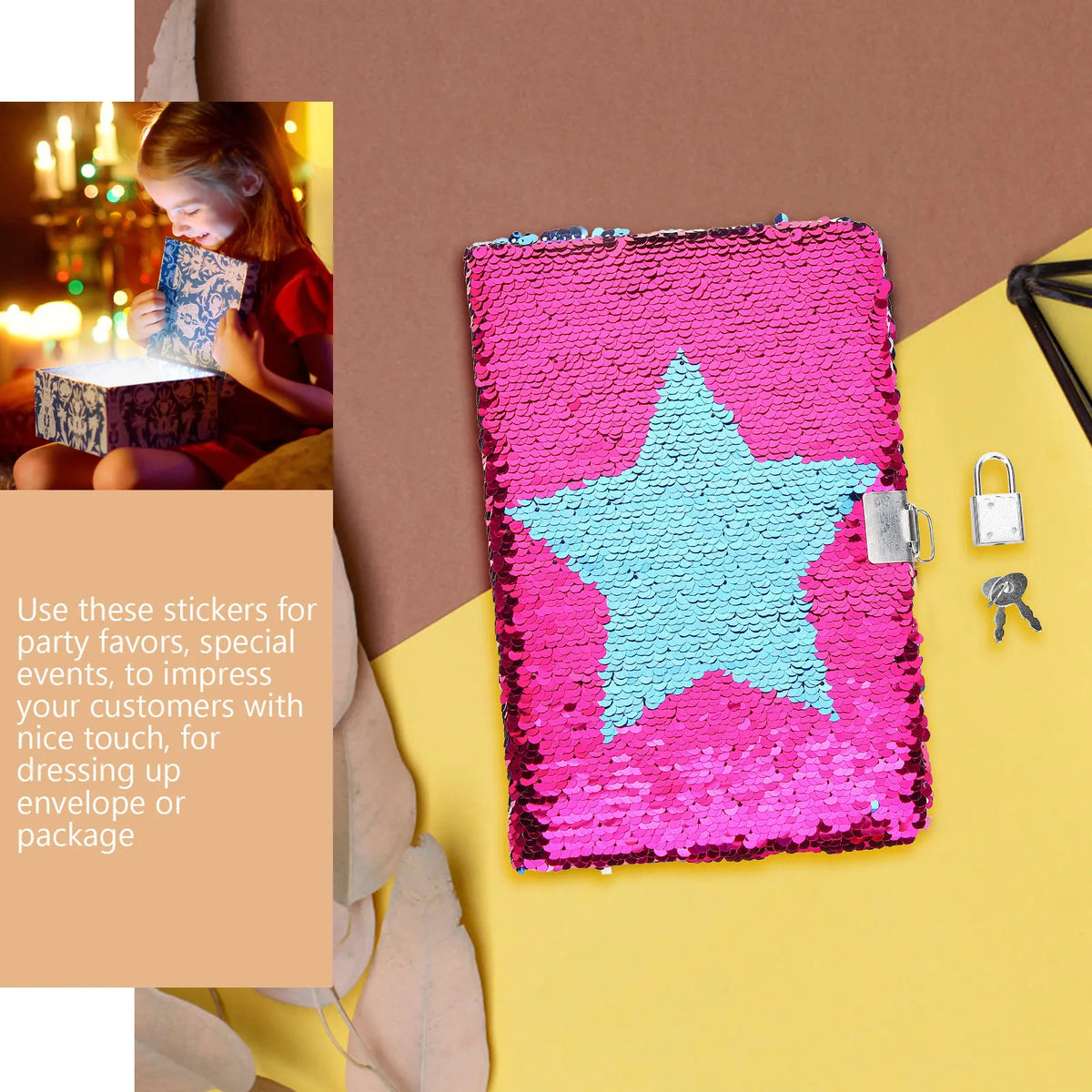 Reversible Sequin Lock Journal Hardcover Diary Notebook Lock Journal Notebook PLUSH